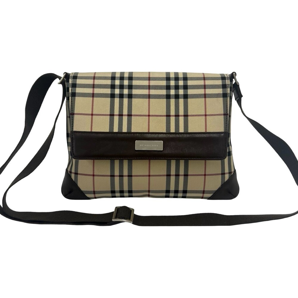 BURBERRY Nova Check pattern canvas and leather genuine shoulder bag, pochette...